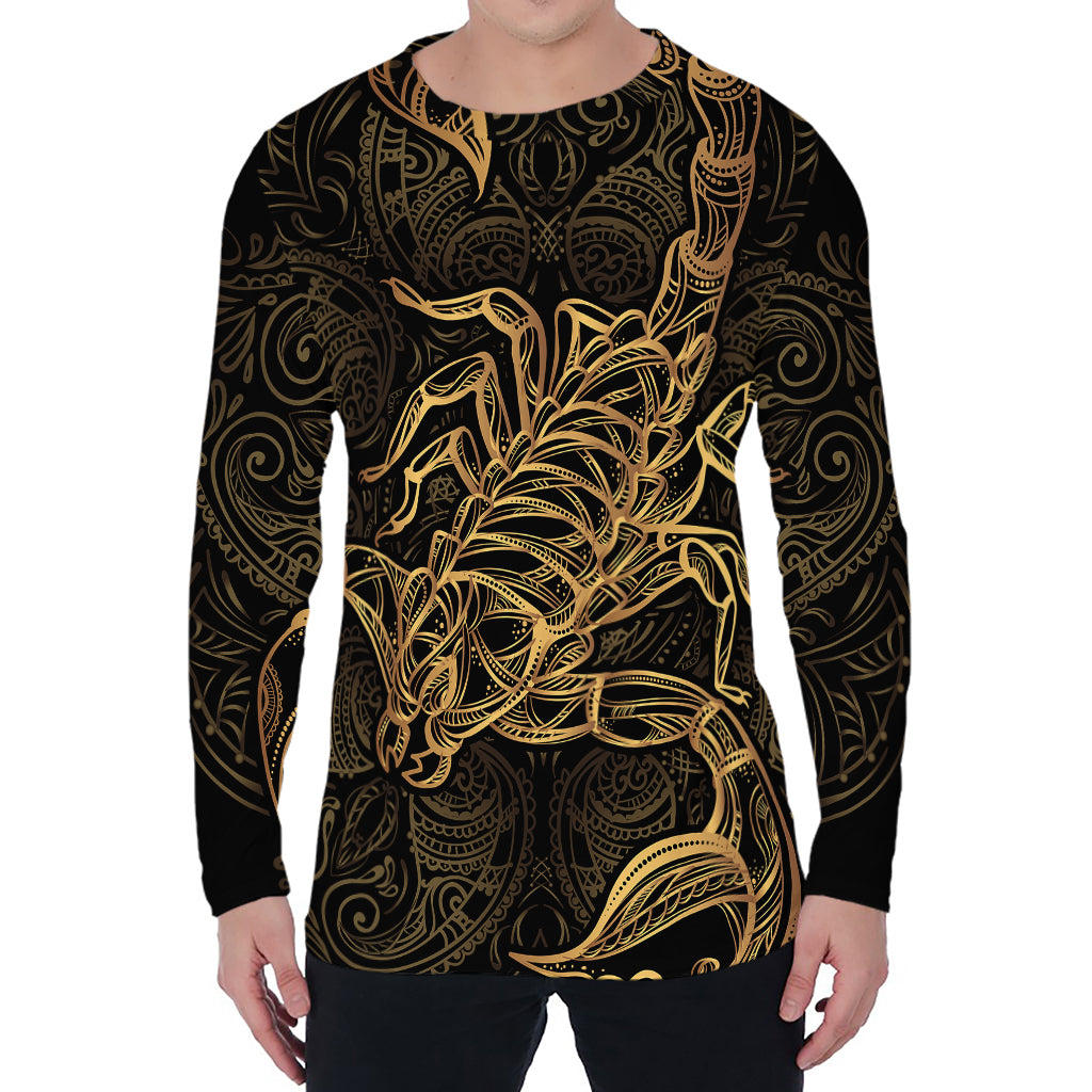 Gold Scorpio Print Men's Long Sleeve T-Shirt