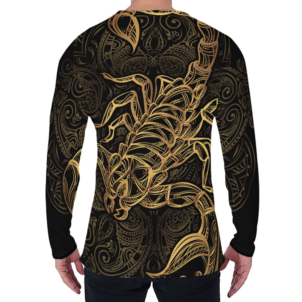 Gold Scorpio Print Men's Long Sleeve T-Shirt