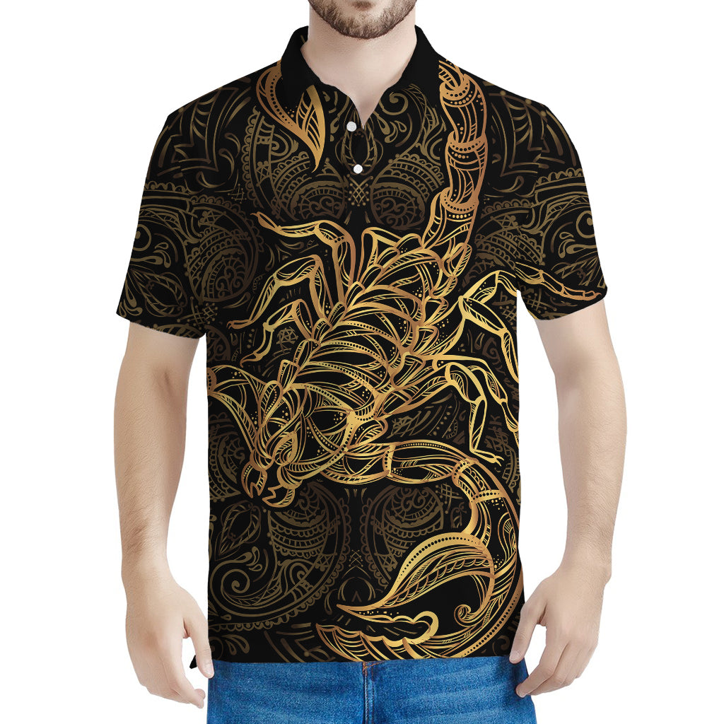 Gold Scorpio Print Men's Polo Shirt