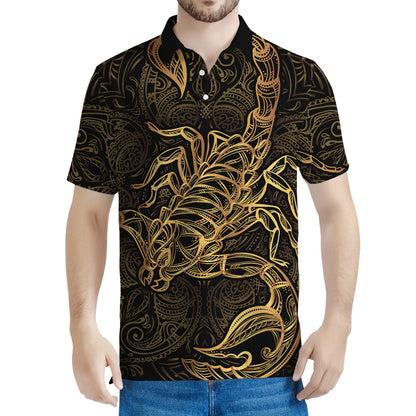 Gold Scorpio Print Men's Polo Shirt