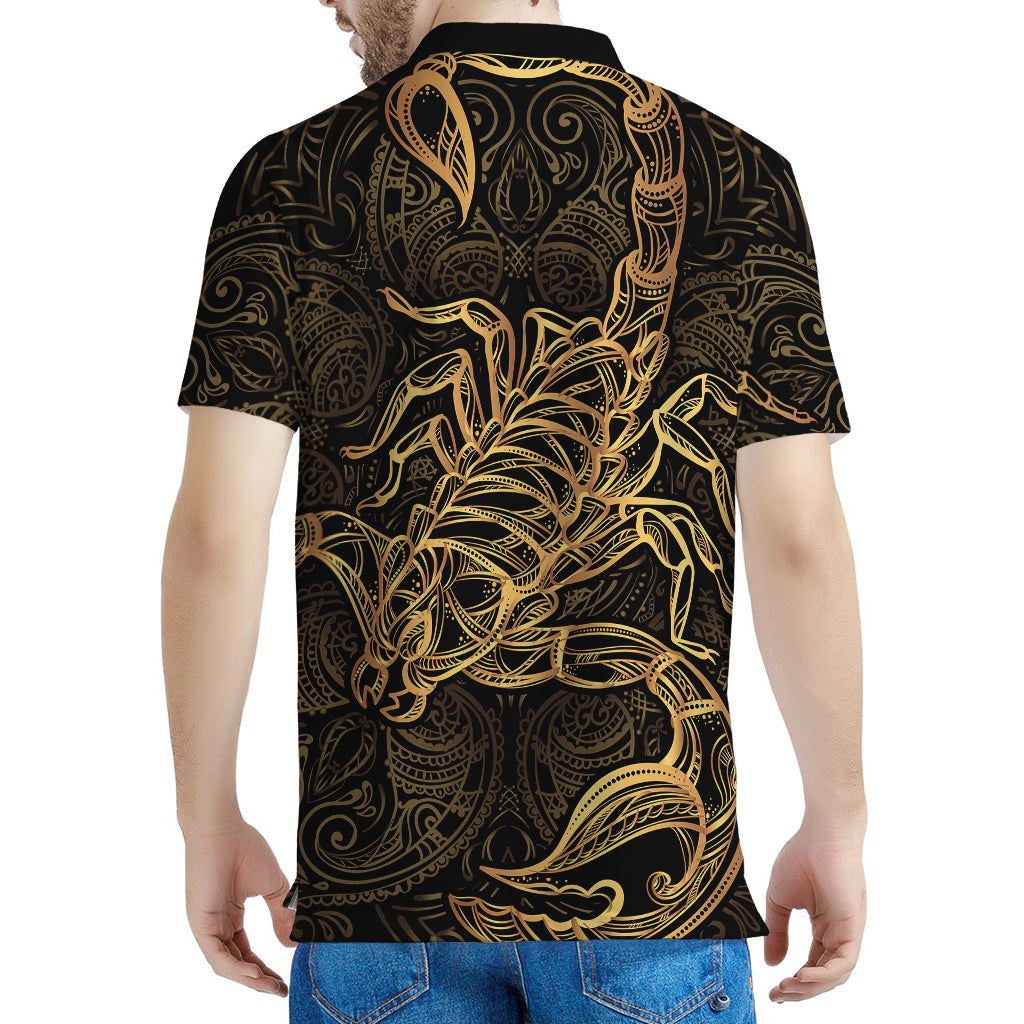 Gold Scorpio Print Men's Polo Shirt