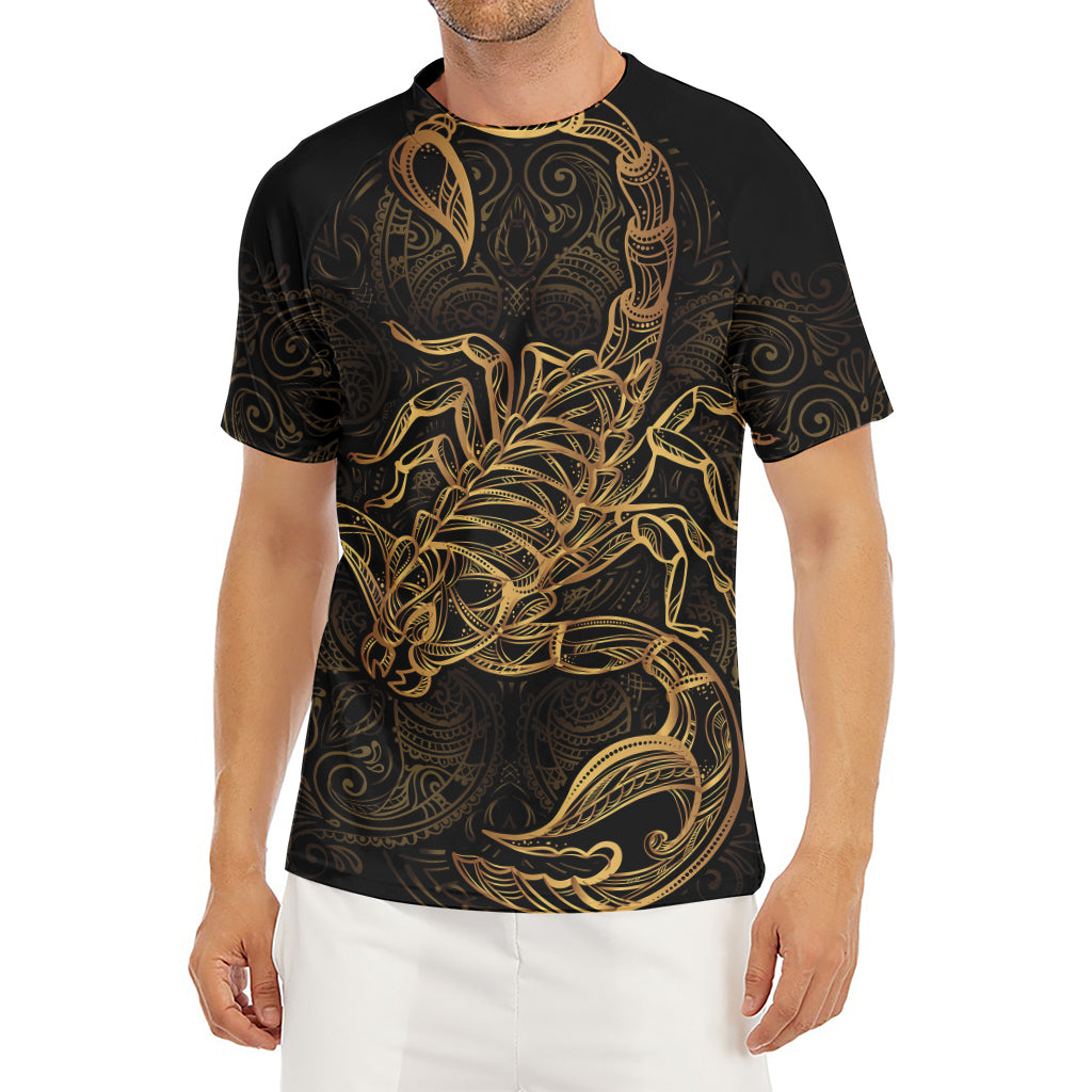 Gold Scorpio Print Men's Short Sleeve Rash Guard