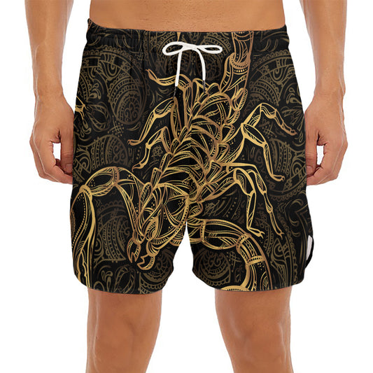 Gold Scorpio Print Men's Split Running Shorts