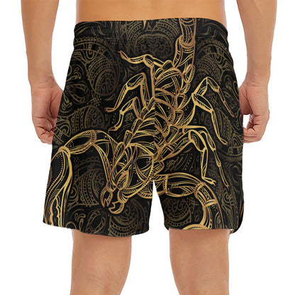 Gold Scorpio Print Men's Split Running Shorts