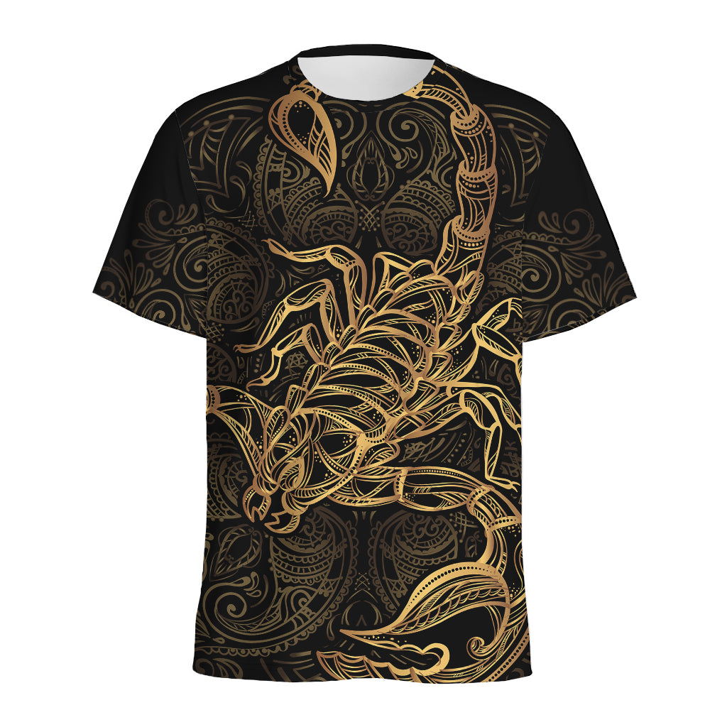 Gold Scorpio Print Men's Sports T-Shirt