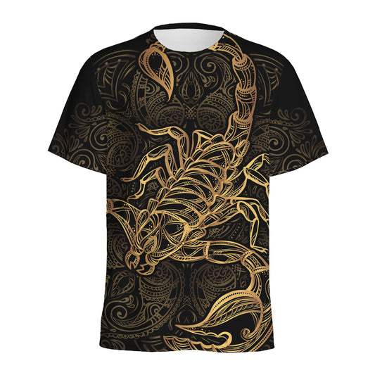 Gold Scorpio Print Men's Sports T-Shirt