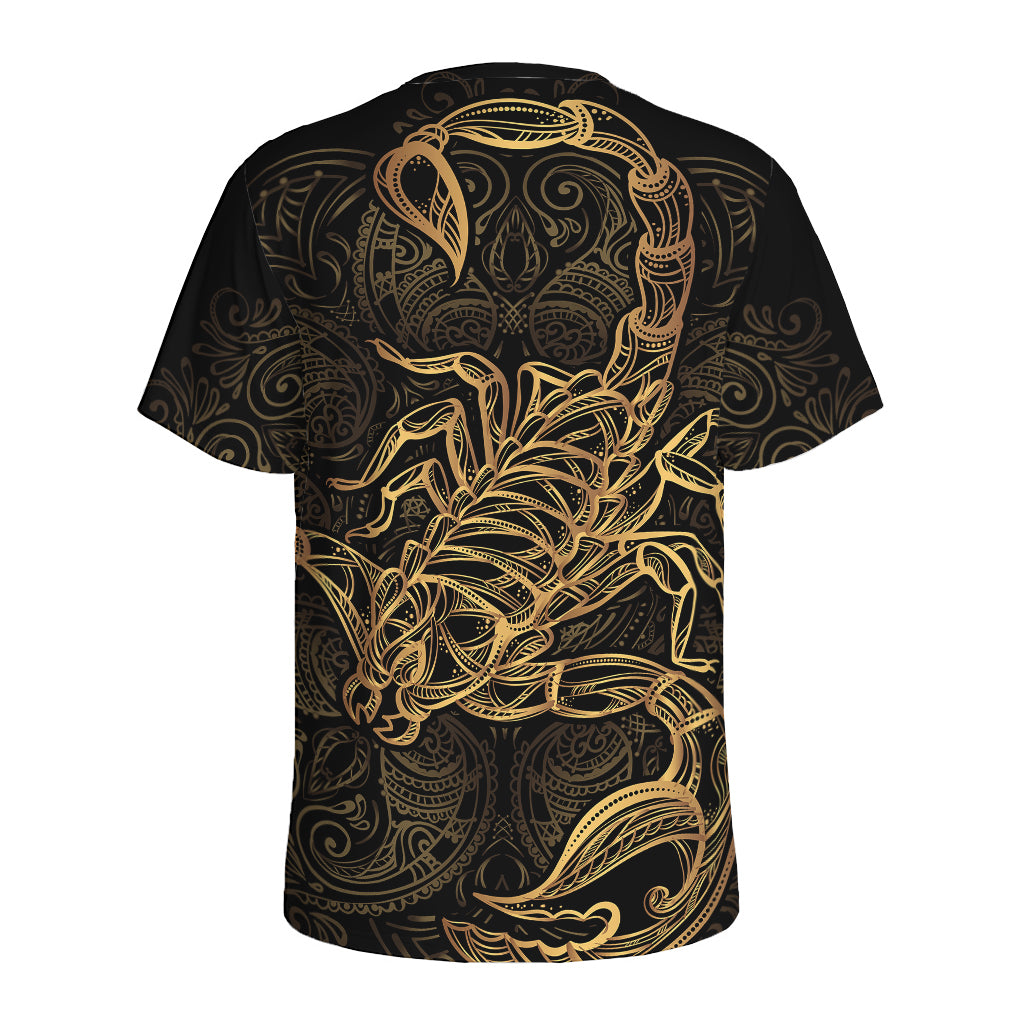 Gold Scorpio Print Men's Sports T-Shirt