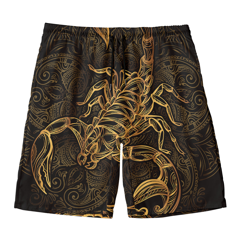 Gold Scorpio Print Men's Swim Trunks
