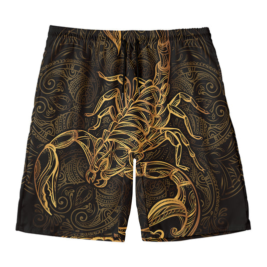 Gold Scorpio Print Men's Swim Trunks