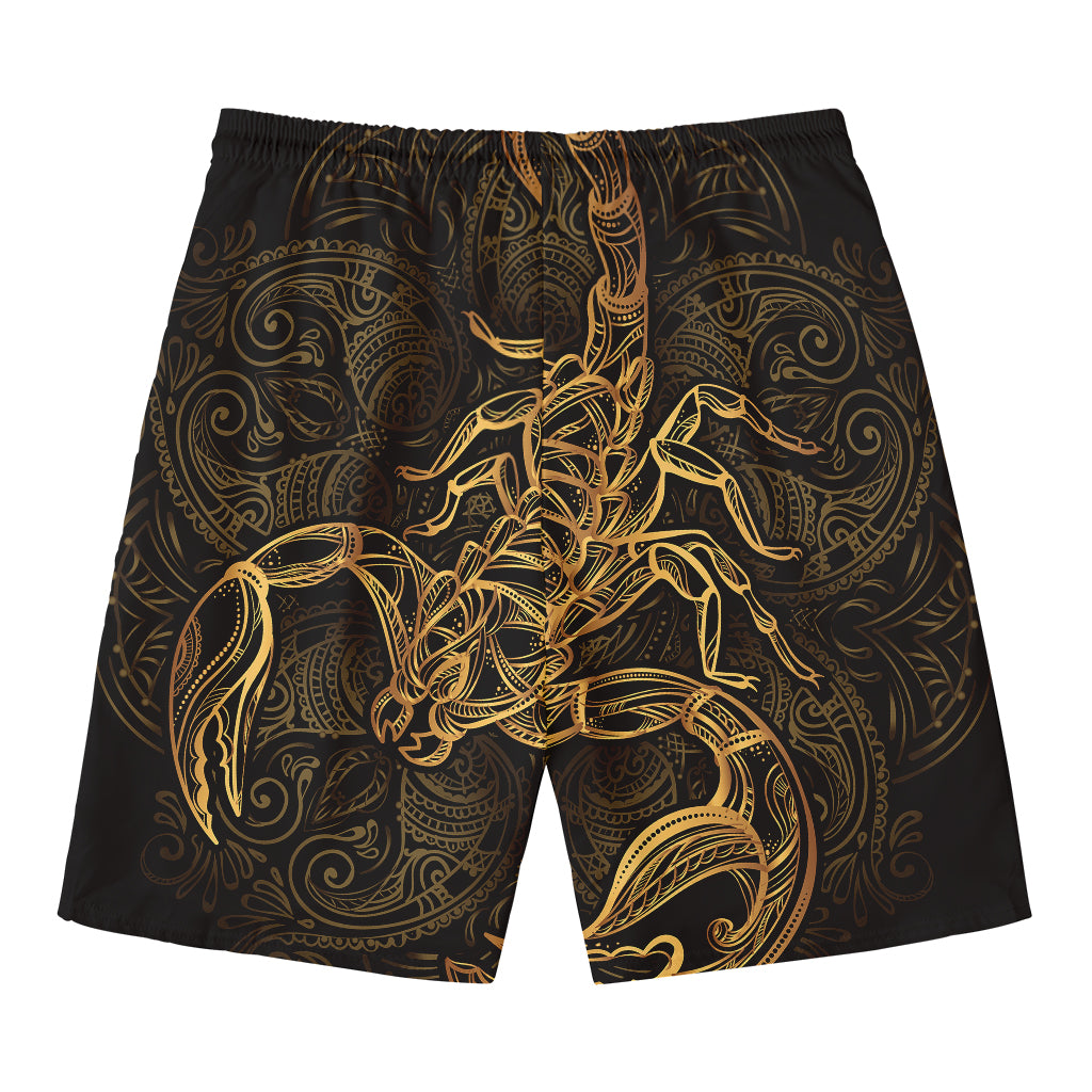 Gold Scorpio Print Men's Swim Trunks