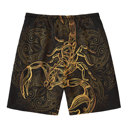 Gold Scorpio Print Men's Swim Trunks