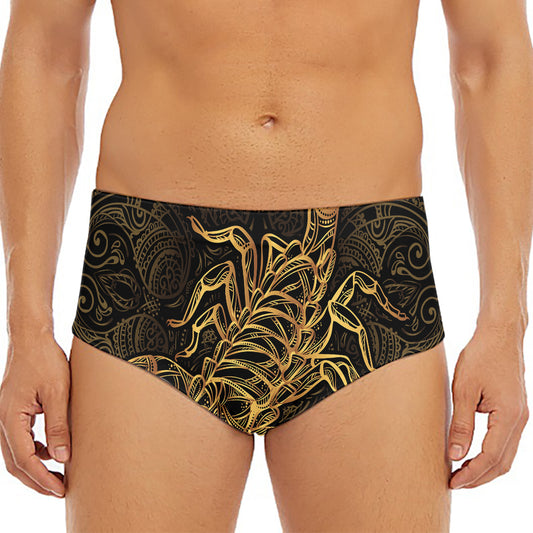 Gold Scorpio Print Men's Triangle Swim Briefs