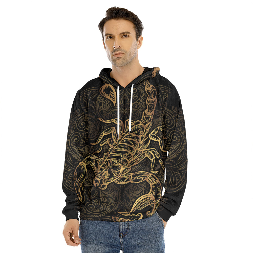 Gold Scorpio Print Men's Velvet Pullover Hoodie