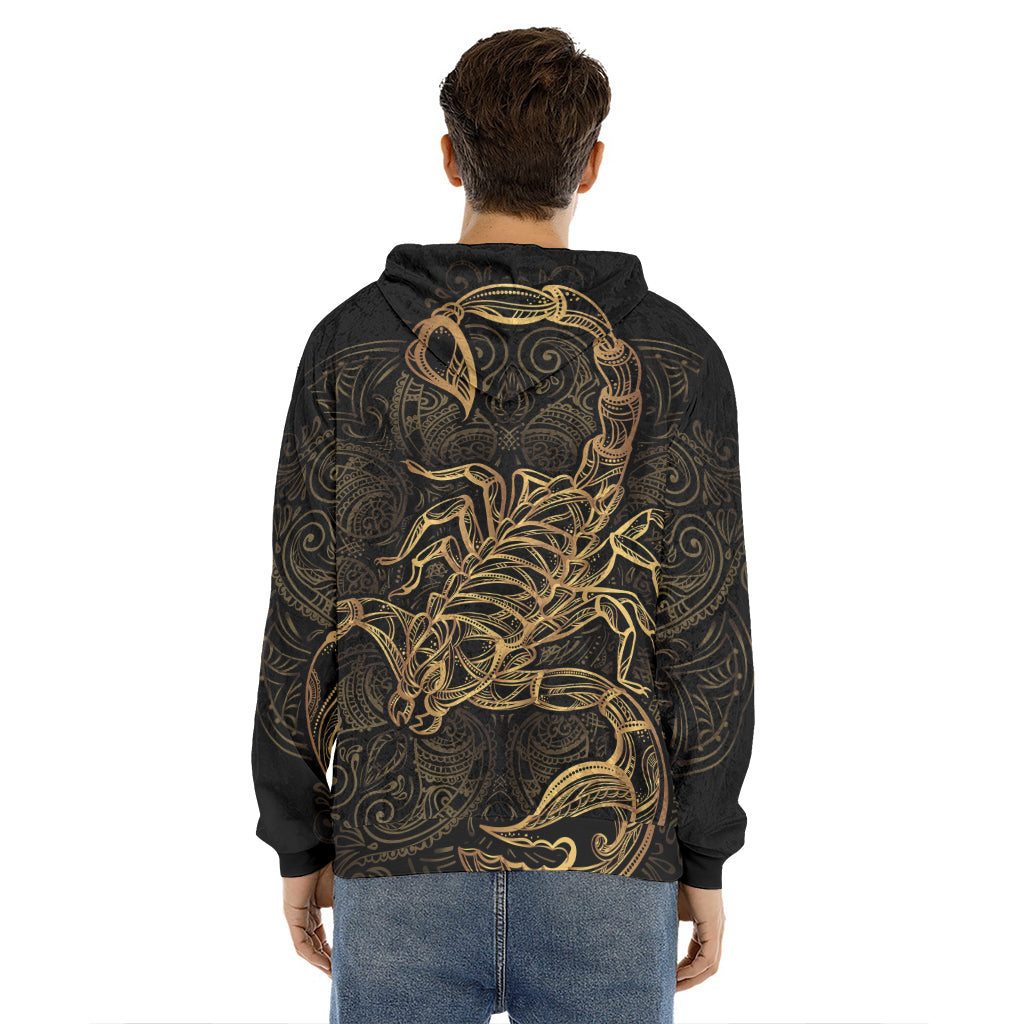 Gold Scorpio Print Men's Velvet Pullover Hoodie