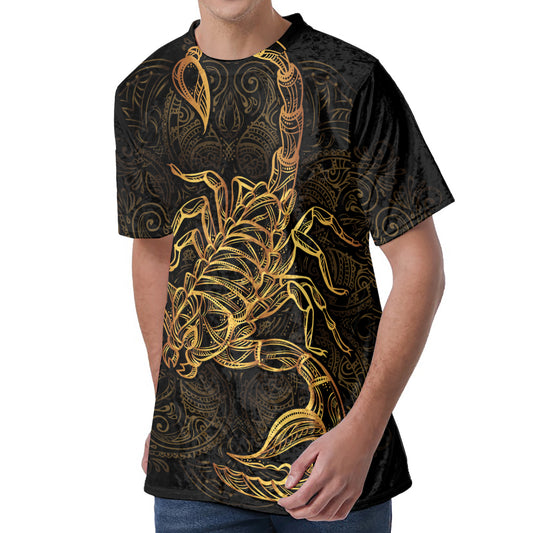 Gold Scorpio Print Men's Velvet T-Shirt