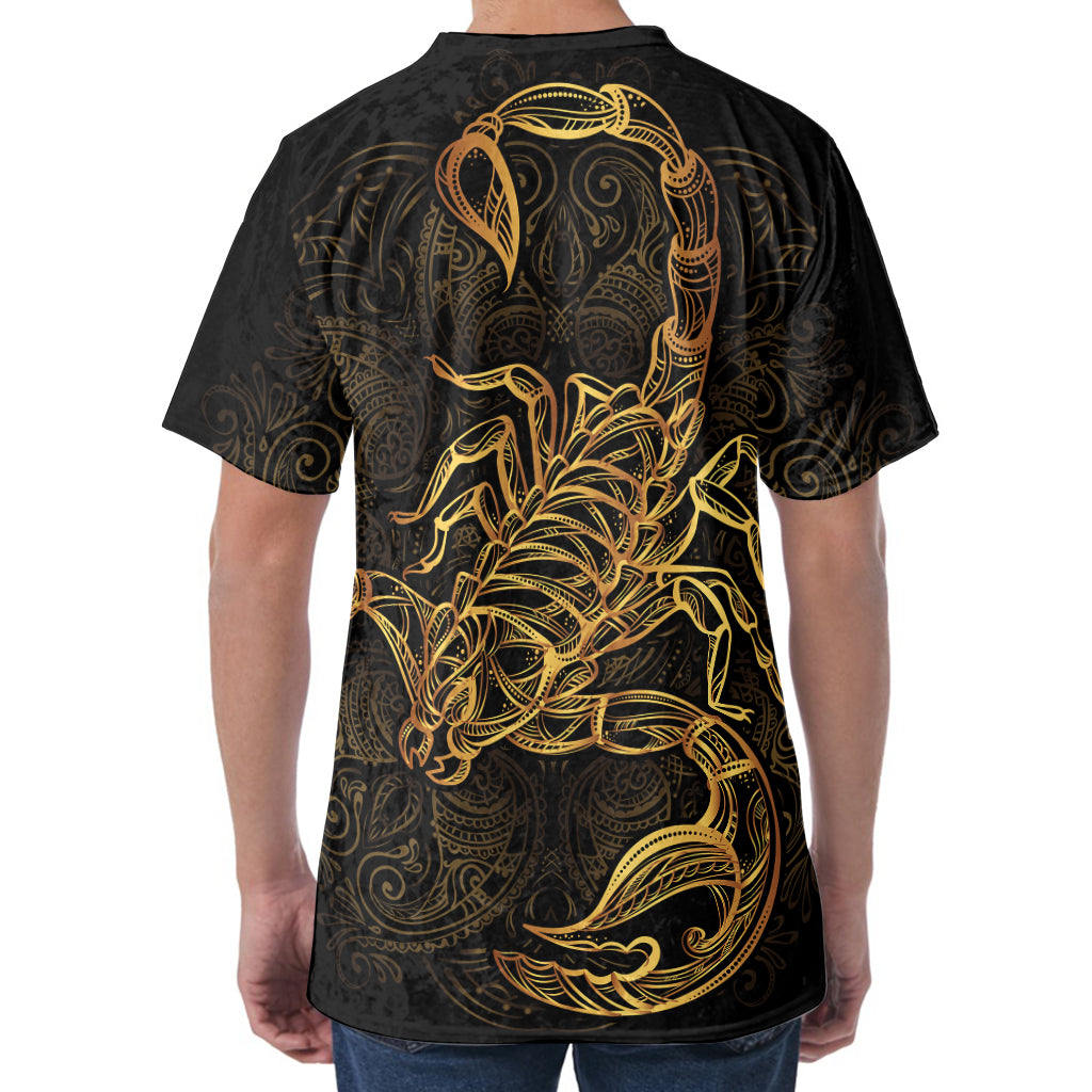 Gold Scorpio Print Men's Velvet T-Shirt