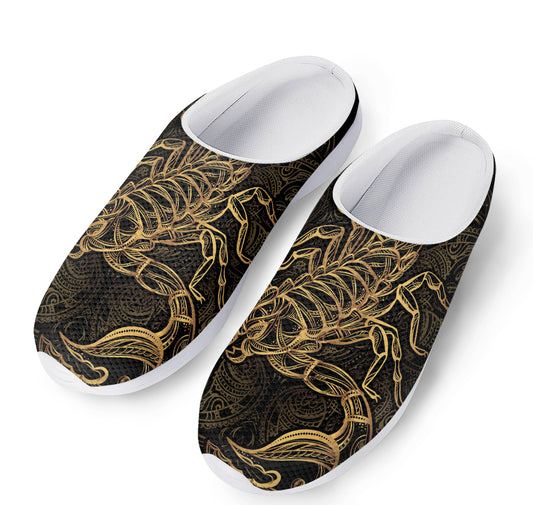 Gold Scorpio Print Mesh Casual Shoes