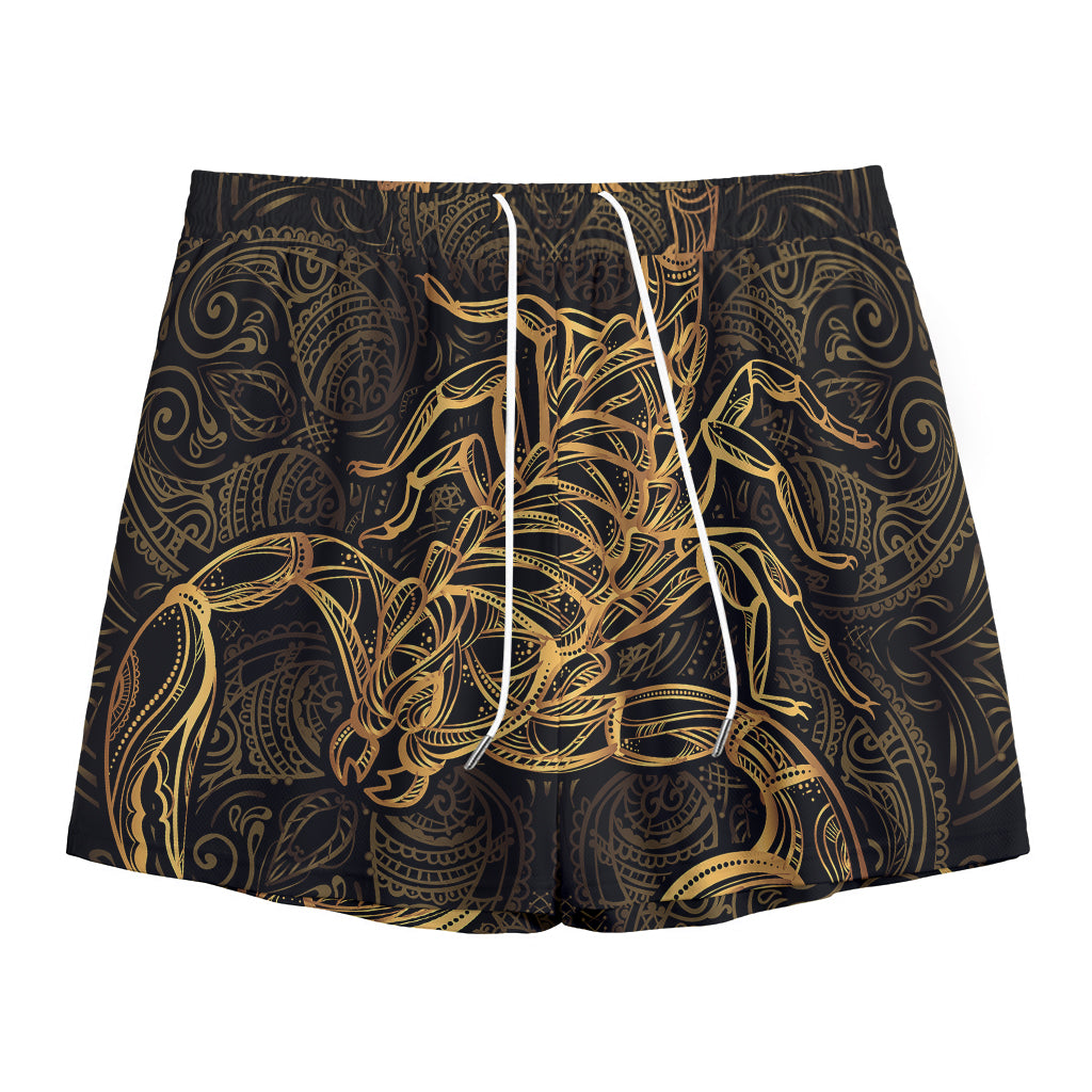 Gold Scorpio Print Mesh Shorts