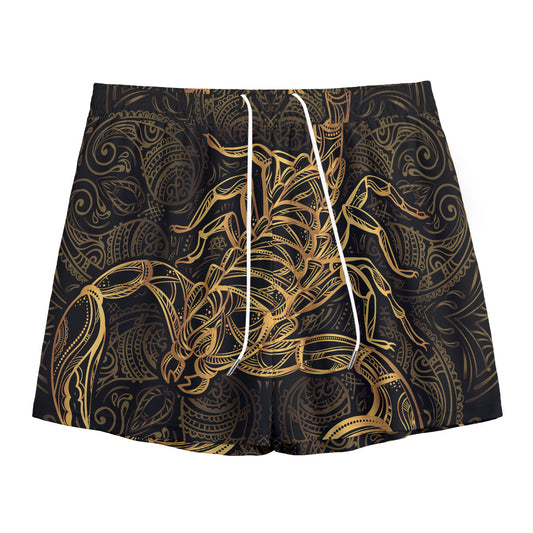 Gold Scorpio Print Mesh Shorts