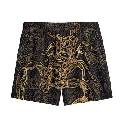 Gold Scorpio Print Mesh Shorts