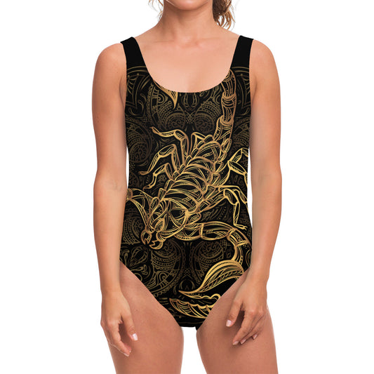 Gold Scorpio Print One Piece Swimsuit