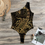 Gold Scorpio Print One Shoulder Bodysuit