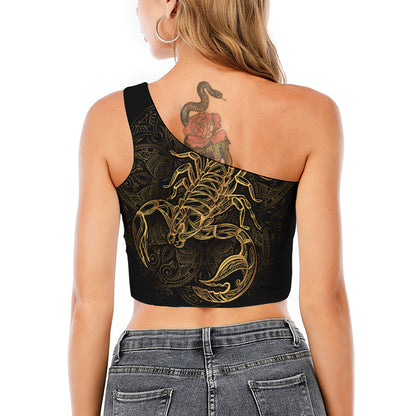 Gold Scorpio Print One Shoulder Crop Top
