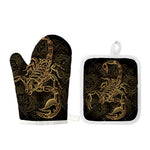 Gold Scorpio Print Oven Mitt And Pot Holder Set