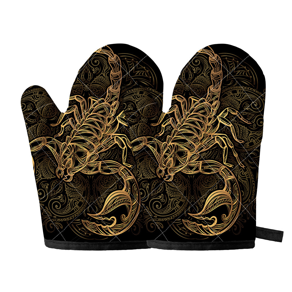 Gold Scorpio Print Oven Mitts