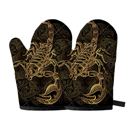 Gold Scorpio Print Oven Mitts