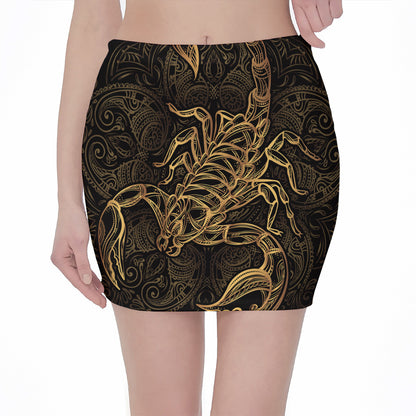 Gold Scorpio Print Pencil Mini Skirt