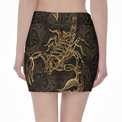 Gold Scorpio Print Pencil Mini Skirt