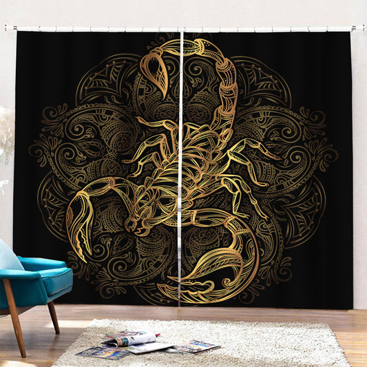 Gold Scorpio Print Pencil Pleat Curtains
