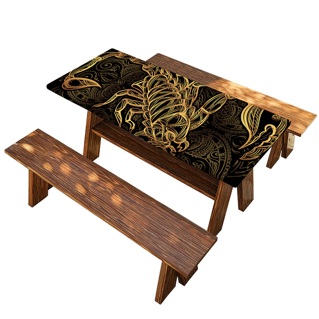 Gold Scorpio Print Picnic Table Cover