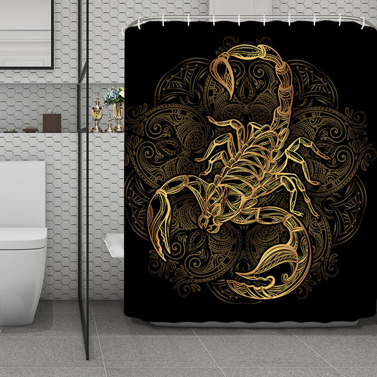 Gold Scorpio Print Polyester Shower Curtain