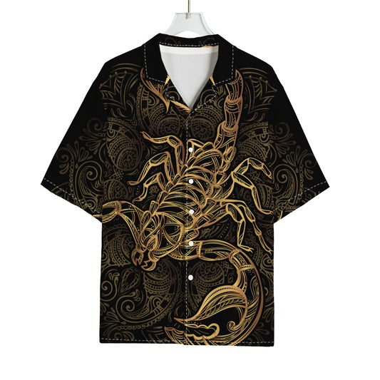 Gold Scorpio Print Rayon Hawaiian Shirt