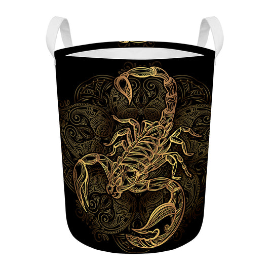 Gold Scorpio Print Round Laundry Basket