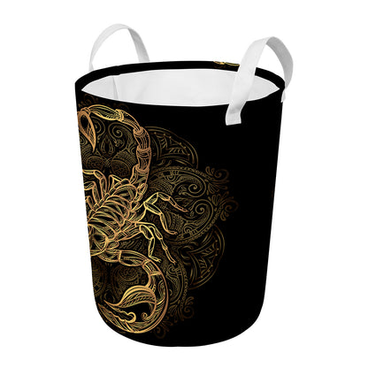 Gold Scorpio Print Round Laundry Basket