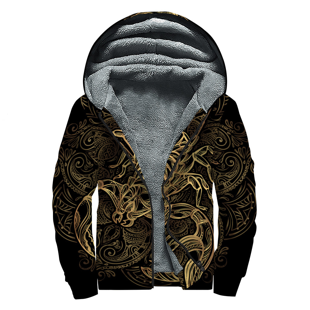 Gold Scorpio Print Sherpa Lined Zip Up Hoodie