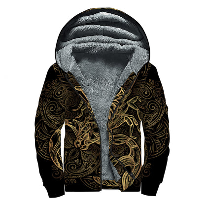 Gold Scorpio Print Sherpa Lined Zip Up Hoodie