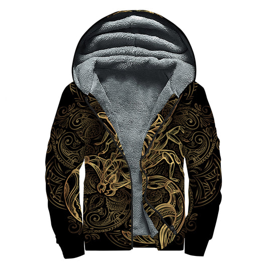 Gold Scorpio Print Sherpa Lined Zip Up Hoodie