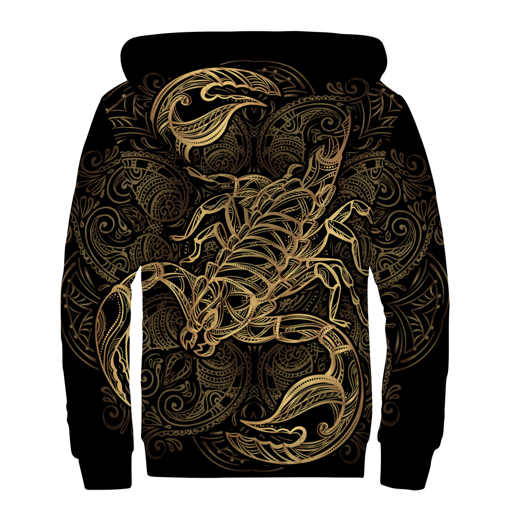 Gold Scorpio Print Sherpa Lined Zip Up Hoodie