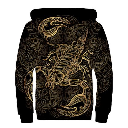 Gold Scorpio Print Sherpa Lined Zip Up Hoodie