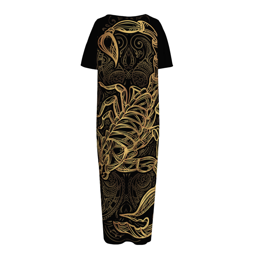 Gold Scorpio Print Short Sleeve Long Nightdress