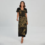 Gold Scorpio Print Short Sleeve Maxi Dress