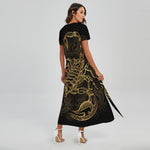 Gold Scorpio Print Short Sleeve Maxi Dress