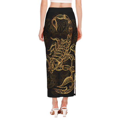 Gold Scorpio Print Side Slit Maxi Skirt