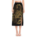 Gold Scorpio Print Side Slit Midi Skirt