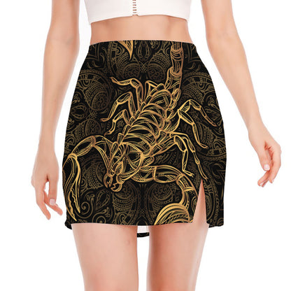 Gold Scorpio Print Side Slit Mini Skirt