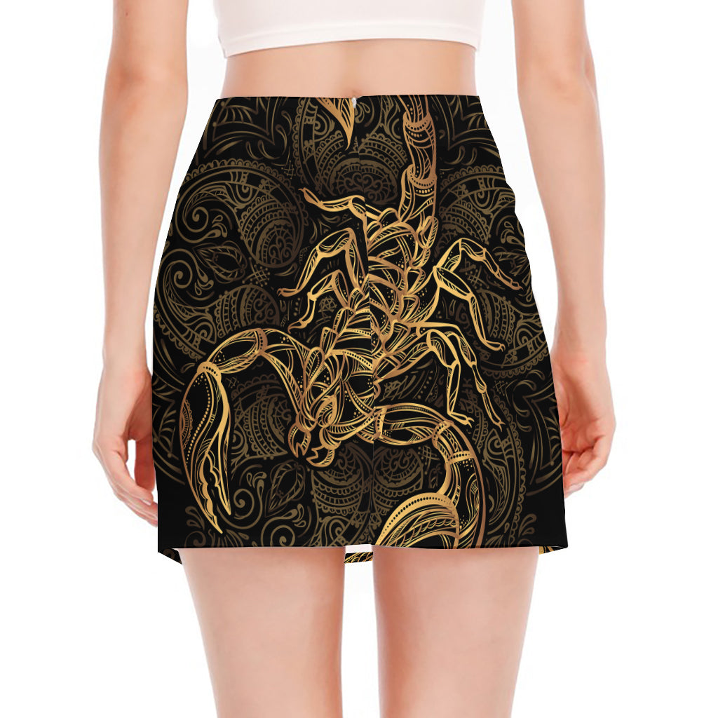 Gold Scorpio Print Side Slit Mini Skirt